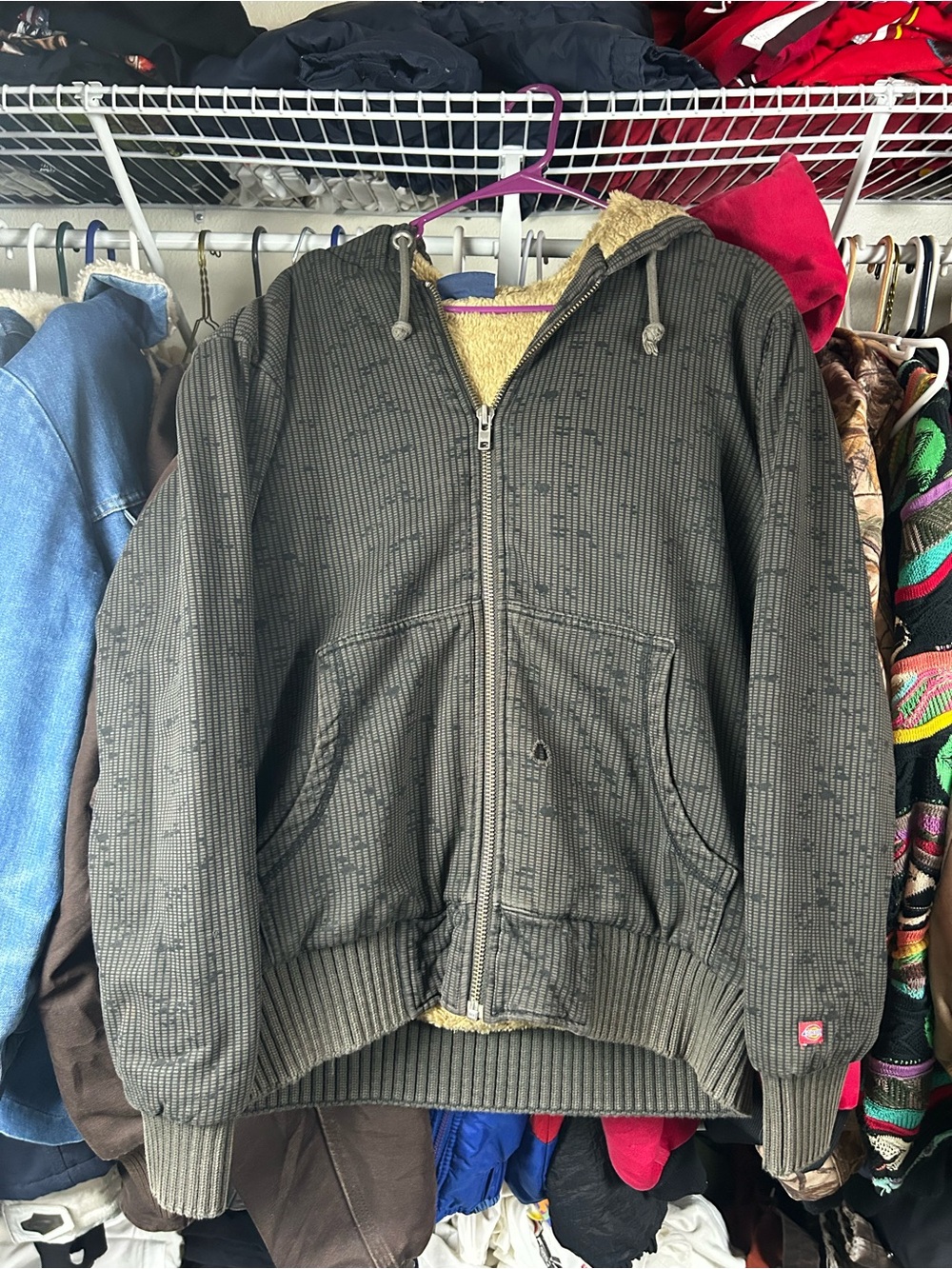 Y2K Dickies Olive Green Hooded Sherpa-Lined